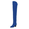 thumbnail image 1 of YDN Women Sexy Closed Pointed Toe Over The Knee Boots Stretchy Block Low Heels Pull On Long Boots Dress Winter Shoes Size 12 Blue, 1 of 4