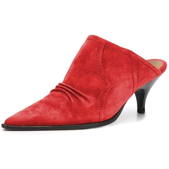 YDN Women Sexy Kitten Low Heel Mules Pumps Pointed Closed Toe Loafers Backless Slip On Sandals Suede Comfort Shoes Size 16 Red