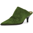 thumbnail image 1 of YDN Women Sexy Kitten Low Heel Mules Pumps Pointed Closed Toe Loafers Backless Slip On Sandals Suede Comfort Shoes Size 7 Olive, 1 of 4