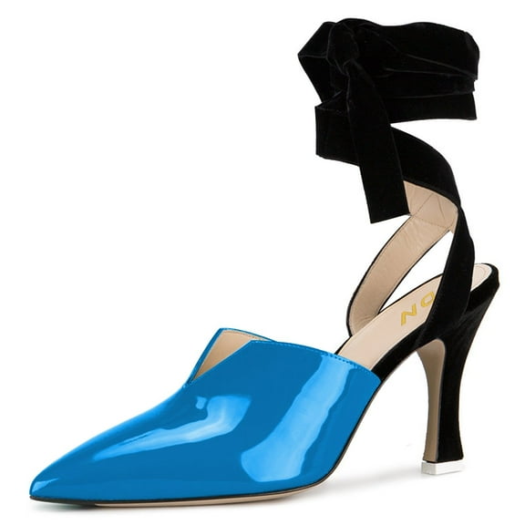 YDN Women Sexy Lace Up Mid Heels Sandals Pointed Closed Toe V Cut D'Orsay Ankle Strap Pumps Slingback Party Dress Shoes Size 7 Blue
