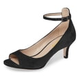 thumbnail image 1 of YDN Women Sexy Peep Toe Elegant Kitten Low Heel Sandals Trendy Ankle Unique Buckle Straps Pumps Party Shoes Size 7.5 Black, 1 of 4