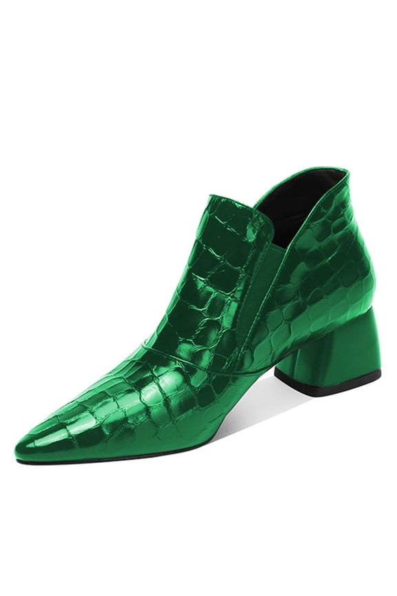 Women Sexy Pointed Toe Ankle Booties Chunky Low Heel Short Boots Pull On Elastic Daily Outdoor Shoes Size 8.5 Dark Green