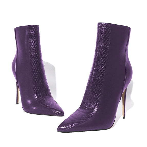 YDN Women Sexy Pointed Toe Booties Stiletto High Heels Ankle Boots Side Zipper Basic Winter Shoes Size 12 Purple