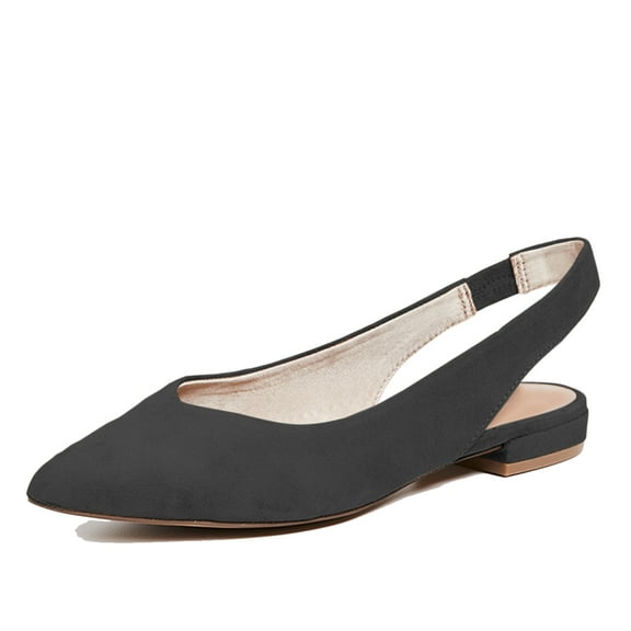 YDN Women Sexy Pointed Toe Elastic Strap Slingback Sandals Low Heel Slip On Flats Shoes Party Shopping Dress Size 10 Black