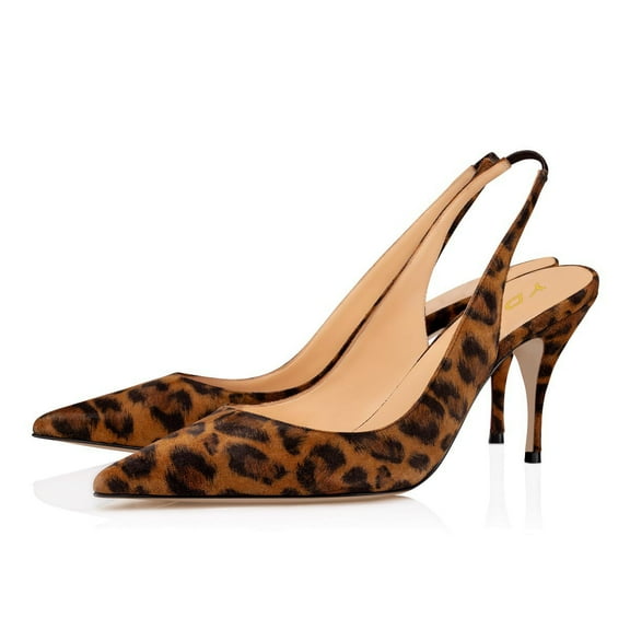 YDN Women Sexy Pointy Closed Toe Elastic Strap Slingback Sandals High Heel Slip On Pumps Dressy Casual Shoes Size 10 Leopard