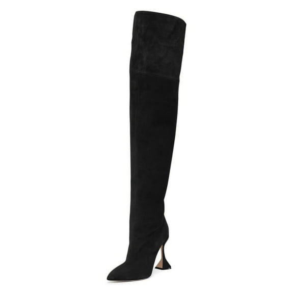 YDN Women Sexy Pull On Block Heel Thigh High Boots Pointed Toe Over The Knee Boots Warm Fashion Winter Shoes Size 6.5 Black