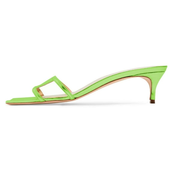 YDN Women Simple Square Open Toe Kitten Low Heels Slide Sandals Cutout Backless Mules Pumps Casual Party Dress Shoes Size 11 Green