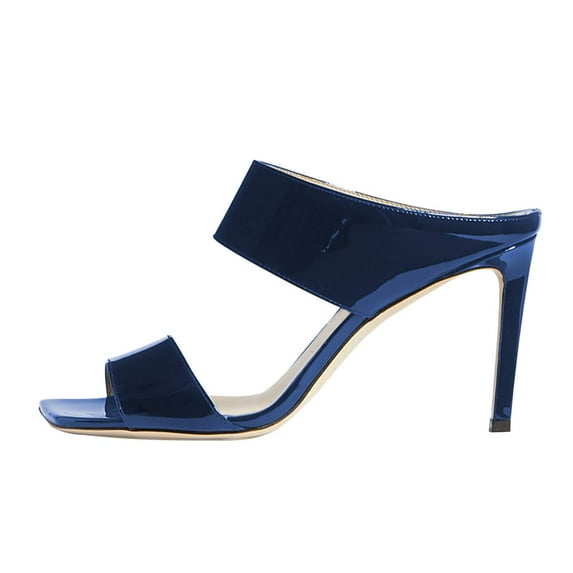 YDN Women Simple Stiletto Thin High Heel Slide Sandals Square Open Toe Slip On Mules Office Ladies Dress Sexy Shoes Size 6 Navy