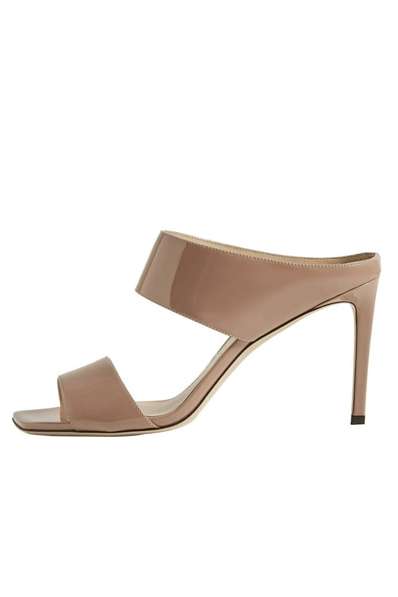 Women Simple Stiletto Thin High Heel Slide Sandals Square Open Toe Slip On Mules Office Ladies Dress Sexy Shoes Size 9 Nude