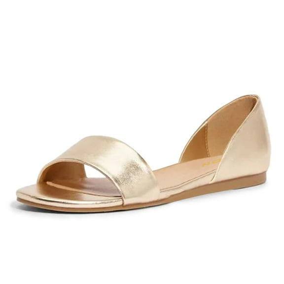 YDN Women Simple Western Peep Open Toe D'Orsay Casual Flats Low Heels Sandals Slip On Comfy Walking Dressy Shoes Size 13 Gold