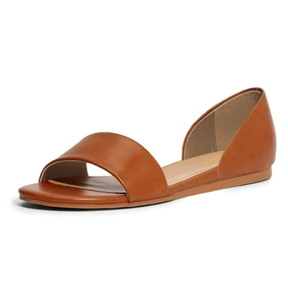 YDN Women Simple Western Peep Open Toe D'Orsay Casual Flats Low Heels Sandals Slip On Comfy Walking Dressy Shoes Size 8.5 Sandy Brown