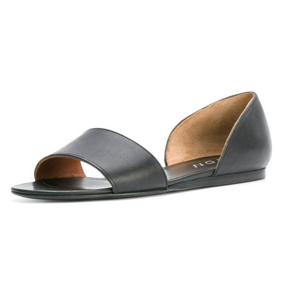 YDN Women Simple Western Peep Open Toe D'Orsay Casual Flats Low Heels Sandals Slip On Comfy Walking Dressy Shoes Size 9.5 Black