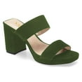 thumbnail image 1 of YDN Women Slip on Double Strap Platform Mules Open Square Toe High Block Heels Casual Dress Work Slide Sandals Size 16 Olive, 1 of 5