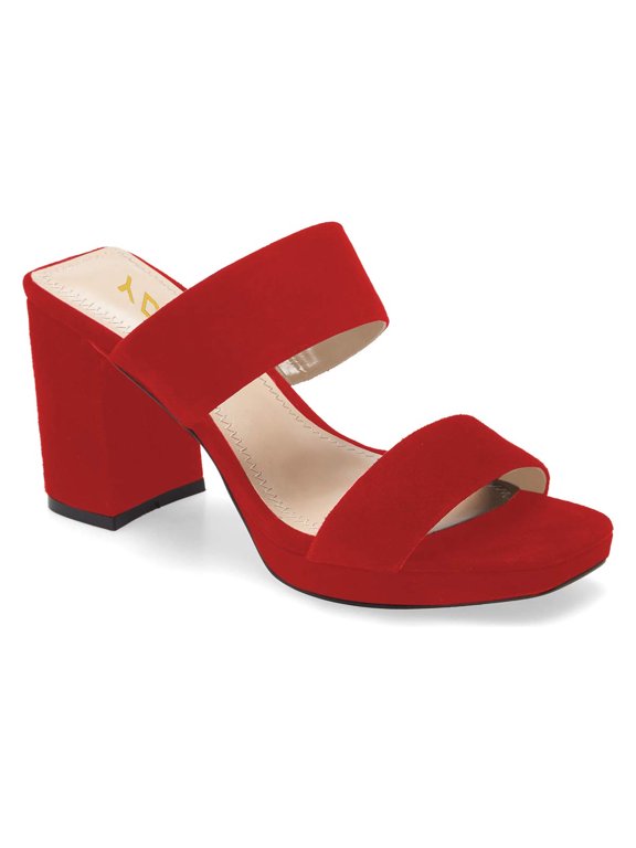 Women Slip on Double Strap Platform Mules Open Square Toe High Block Heels Casual Dress Work Slide Sandals Size 16 Red