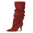 thumbnail image 1 of YDN Women Slouchy Pointed Closed Toe Mid Calf Boots Thin High Heel Pull On Wide Calf Booties Warm Party Dating Shoes Size 16 Red, 1 of 4