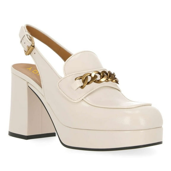 YDN Women Square Toe Chains Slingback Pumps Buckled Backstrap High Block Heels Outdoor Date Work Loafer Shoes Size 9 White