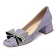 thumbnail image 1 of YDN Women Square Toe Double Rhinestone Bow Pumps Low Chunky Heel Slip On Shoes for Wedding Club Event Size 9 Lavender, 1 of 4