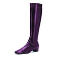 thumbnail image 1 of YDN Women Square Toe Knee High Boots Side Zipper Chunky Low Heels All Weather Stylish Daily Wear Shoes Size 9.5 Darkpurple, 1 of 4