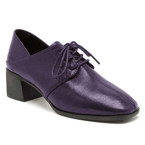 YDN Women Square Toe Lace up Oxford Shoes Comfortable Chunky Low Heels Pumps Professional Office Daily Size 7 Dark Purple