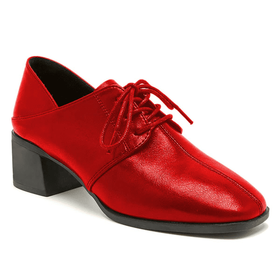 YDN Women Square Toe Lace up Oxford Shoes Comfortable Chunky Low Heels Pumps Professional Office Daily Size 7 Red