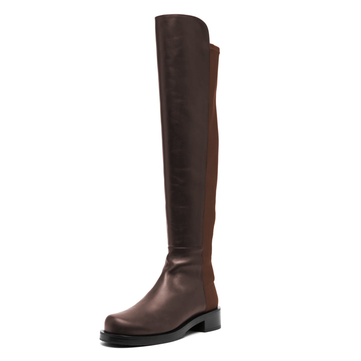 YDN Women Stretchy Pull On Round Toe Flats Knee High Boots Bi-Material ...