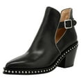 thumbnail image 1 of YDN Women Studded Mid Chunky Heeled Ankle Booties Pumps Closed Almond Toe Short Combat Boots Buckle Strap Cutout Shoes Size 7 Black, 1 of 7