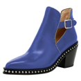 thumbnail image 1 of YDN Women Studded Mid Chunky Heeled Ankle Booties Pumps Closed Almond Toe Short Combat Boots Buckle Strap Cutout Shoes Size 8.5 Blue, 1 of 5