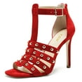 thumbnail image 1 of YDN Women Studded Open Toe Gladiator Sandals T-Strap Stiletto High Heel Zipper Sandals Prom Dress Daily Shoes Size 7.5 Red, 1 of 4