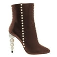 thumbnail image 1 of YDN Women Studded Pearls Slim High Heel Booties Pointed Toe Side Zipper Ankle Boots Fashion Dressy Party Shoes Size 4 Brown, 1 of 5