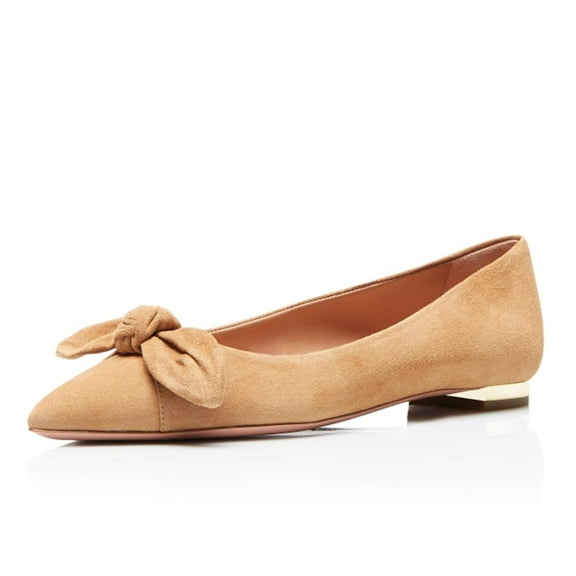 YDN Women Stylish Bowknot Chunky Low Heel Pumps Comfy Pointed Closed Toe Ballet Flats Slip on Soft Office Shoes Size 5 Khaki