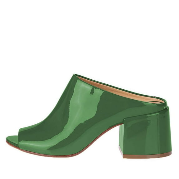 YDN Women Stylish Peep Open Toe Block Chunky Low Heel Mules Slide Backless Sandals Pumps Slip On Dress Office Outfit Shoes Size 10.5 Green