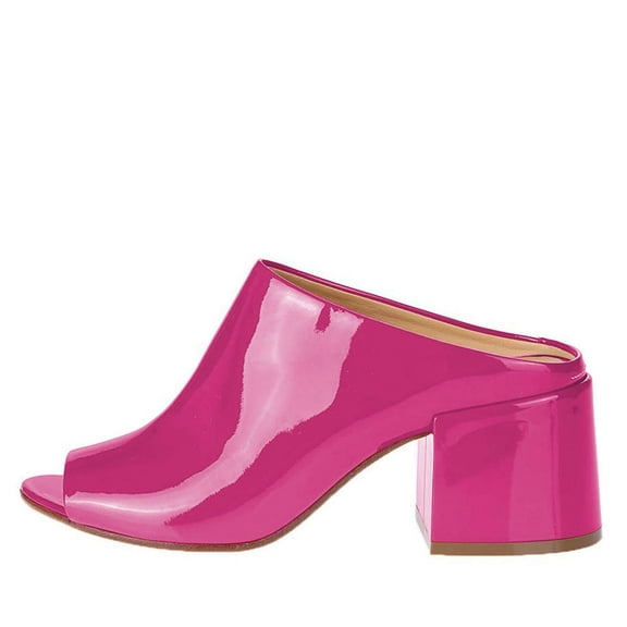 YDN Women Stylish Peep Open Toe Block Chunky Low Heel Mules Slide Backless Sandals Pumps Slip On Dress Office Outfit Shoes Size 14 Pink