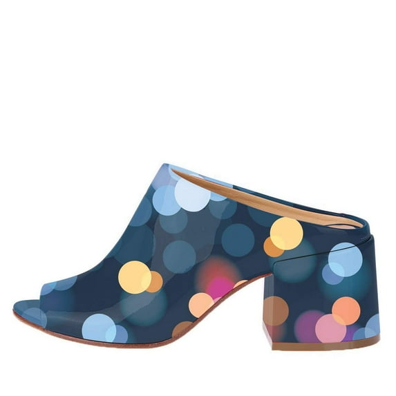 YDN Women Stylish Peep Open Toe Block Chunky Low Heel Mules Slide Backless Sandals Pumps Slip On Dress Office Outfit Shoes Size 16 Print Polka Dot
