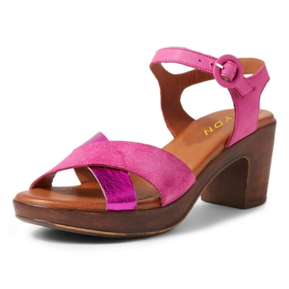 YDN Women Summer Round Open Toe Sandals Chunky Mid Heels Cross Straps Buckled Pumps Casual Daily Party Shoes Size 5.5 Magenta