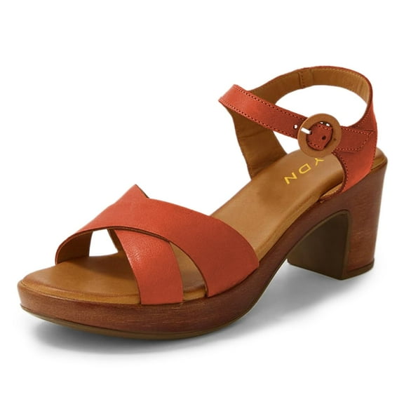 YDN Women Summer Round Open Toe Sandals Chunky Mid Heels Cross Straps Buckled Pumps Casual Daily Party Shoes Size 5.5 Red
