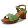 thumbnail image 1 of YDN Women Summer Round Open Toe Sandals Chunky Mid Heels Cross Straps Buckled Pumps Casual Daily Party Shoes Size 7 Green, 1 of 4