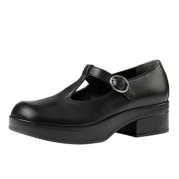 YDN Women T-Strap Round Toe Block Low Heel Mary Janes Platform Strappy Buckle Pumps Dressy Club Prom Shoes Size 14 Black