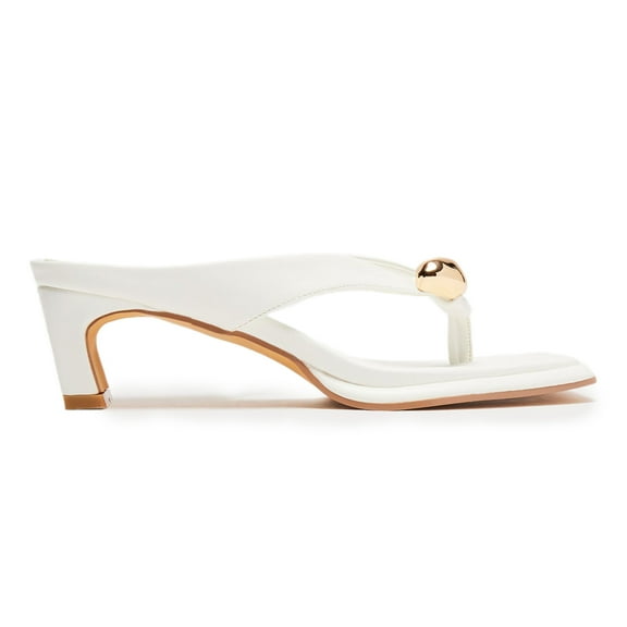 YDN Women Trendy Open Split Toe Thong Sandals Slip on Kitten Low Heel Mules Daily Dress Shopping Outdoor Slides Size 12 White