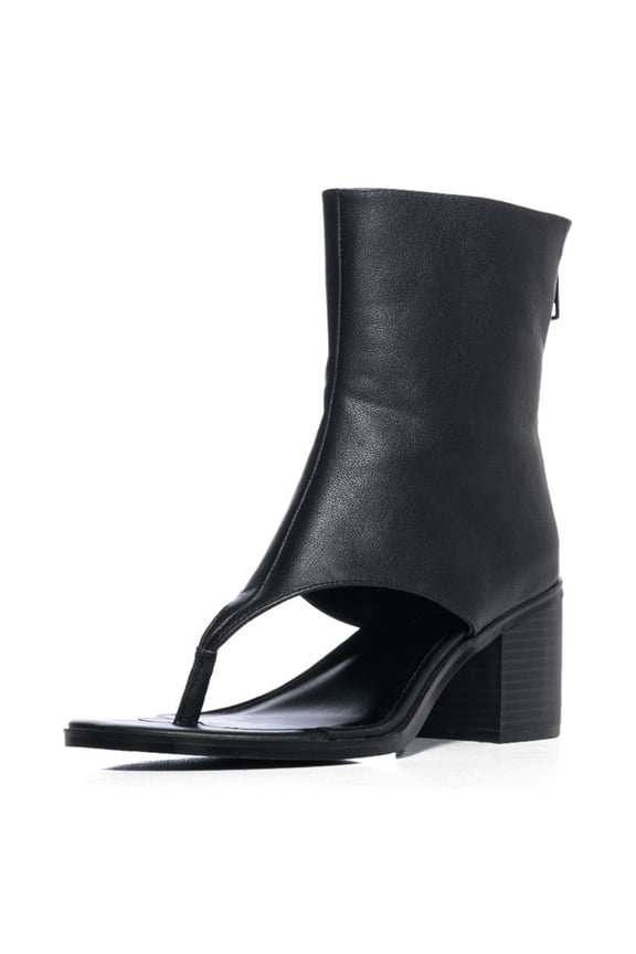 Women Unique Round Open Toe Flip Flop Ankle Sandals Block Mid Heel Back Zippers Boots Dressy Shopping Work Shoes Size 8.5 Black