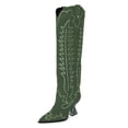 thumbnail image 1 of YDN Women Western Crystal Studs High Heel Cowboy Boots Pull On Pointy Close Toe Knee High Boots Holiday Trip Shoes Size 5 Green, 1 of 4