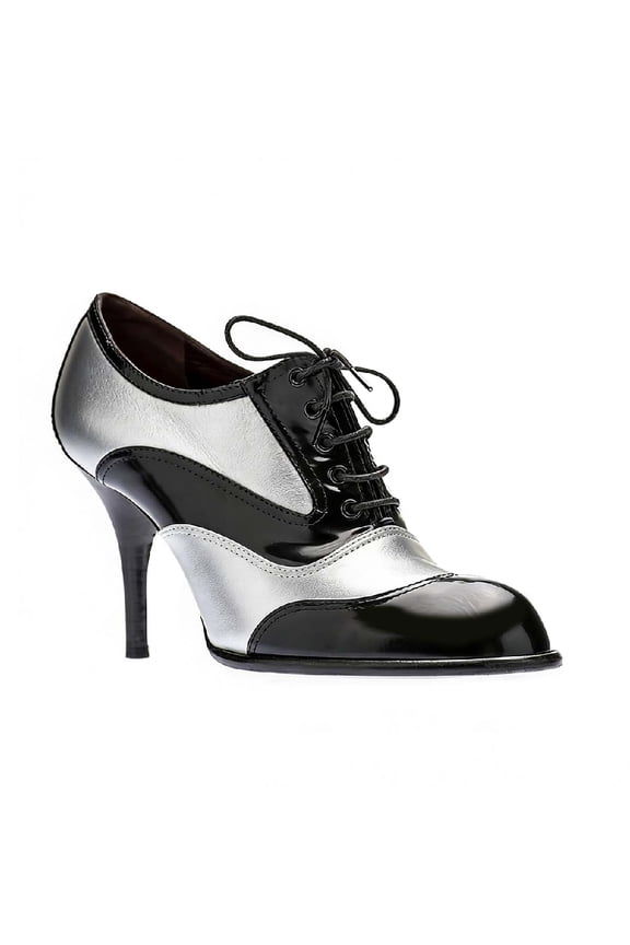 Women's Almond Toe Wingtip Oxfords Stiletto High Heels Selftie Retro Modern Style Chic Daily Looks Casual Office Pumps Shoes Size 10 Black and Silver