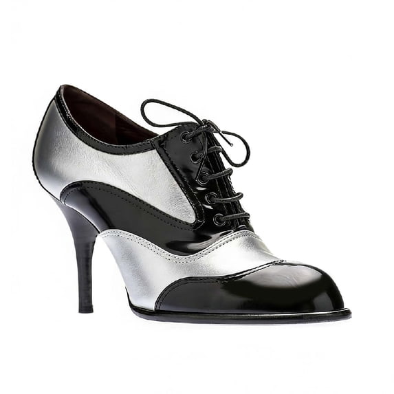 YDN Women's Almond Toe Wingtip Oxfords Stiletto High Heels Selftie Retro Modern Style Chic Daily Looks Casual Office Pumps Shoes Size 5 Black and Silver
