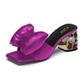 thumbnail image 1 of YDN Women's Bows Open Toe Slides Sandals Rhinestone Block Low Heeled Slip On Mules Casual Shopping Shoes Size 9.5 Purple, 1 of 4