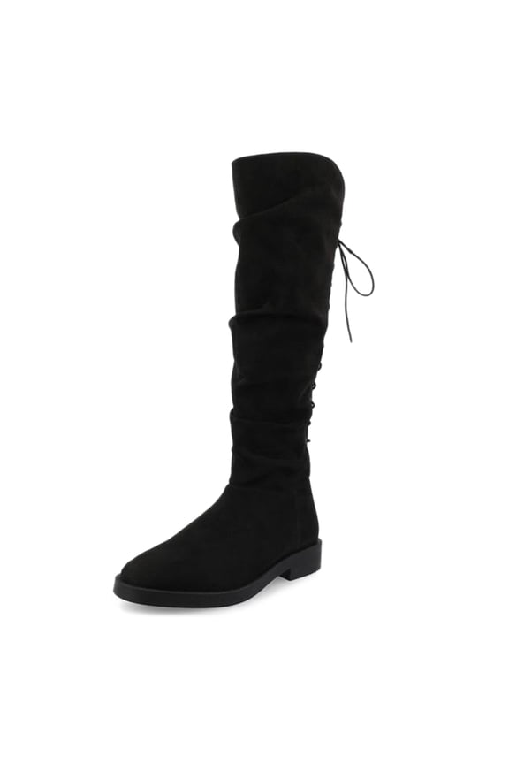 Women's Chunky Low Heel Lace Up Knee High Boots Side Zipper Round Closed Toe Flat Long Booties Daily Walking Casual Shoes Size 10.5 Black