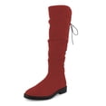 thumbnail image 1 of YDN Women's Chunky Low Heel Lace Up Knee High Boots Side Zipper Round Closed Toe Flat Long Booties Daily Walking Casual Shoes Size 6.5 Red, 1 of 5