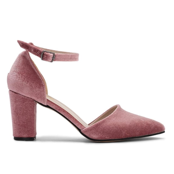 YDN Women's Closed Pointed Toe Pumps Strap Buckle Block High Heel D'Orsay Shoes Fancy Ballroom Outfit Size 16 Pink
