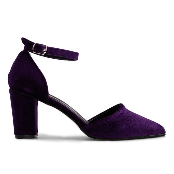 YDN Women's Closed Pointed Toe Pumps Strap Buckle Block High Heel D'Orsay Shoes Fancy Ballroom Outfit Size 4 Purple