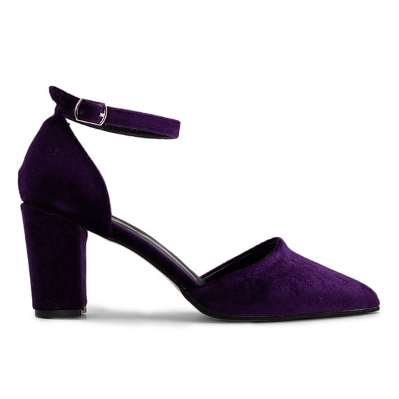 YDN Women's Closed Pointed Toe Pumps Strap Buckle Block High Heel D'Orsay Shoes Fancy Ballroom Outfit Size 6 Purple