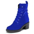 thumbnail image 1 of YDN Women's Closed Round Toe Lace Up Combat Booties Chunky Block Low Heel Ankle Boots Winter Date Party Shoes Size 7 Blue, 1 of 4