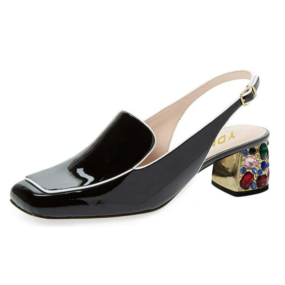 YDN Women's Colorful Rhinestone Block Low Heels Pumps Square Toe Loafer Shoes for Office Ladies Work Party Daily Size 13 Black